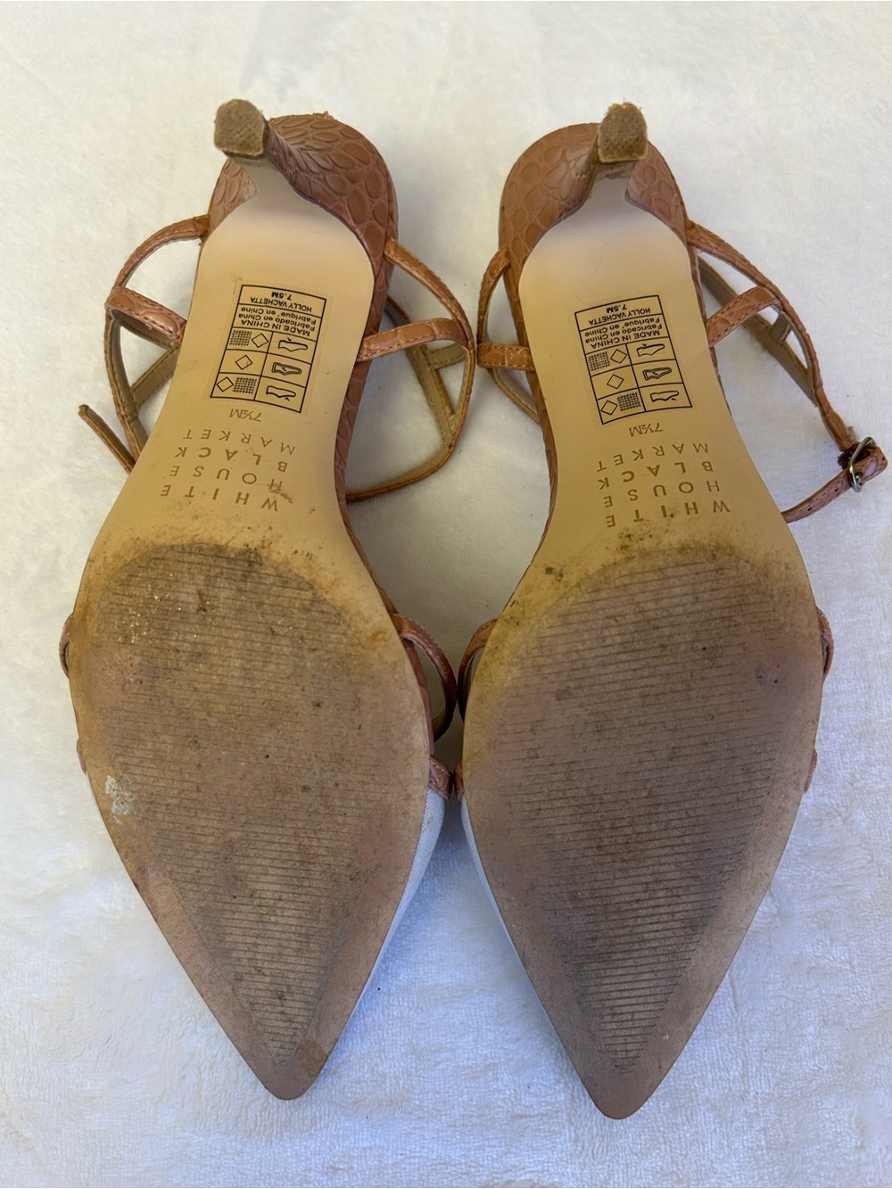 White House Black Market Holly Vachetta Linen Croco Strappy Heels Size 7.5 - Picture 5 of 6